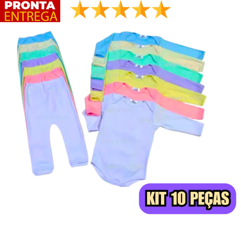 Kit Enxoval Infantil 10 Peças Body Manga Longa E 