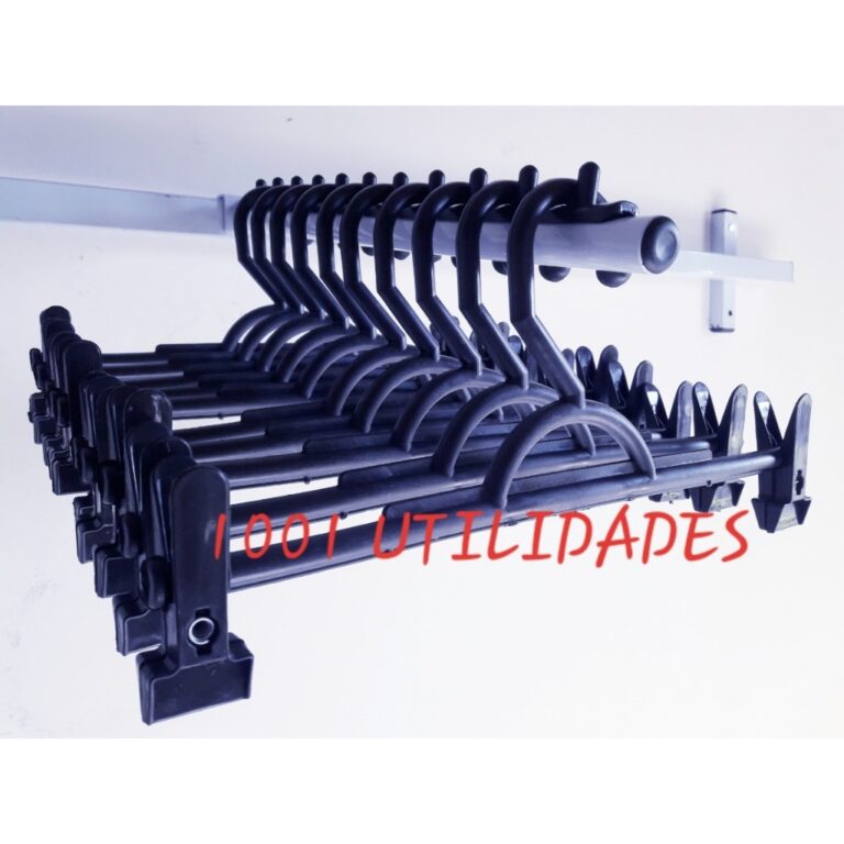 Kit 15 Cabides Preto Plástico Calça Bermuda Saia
