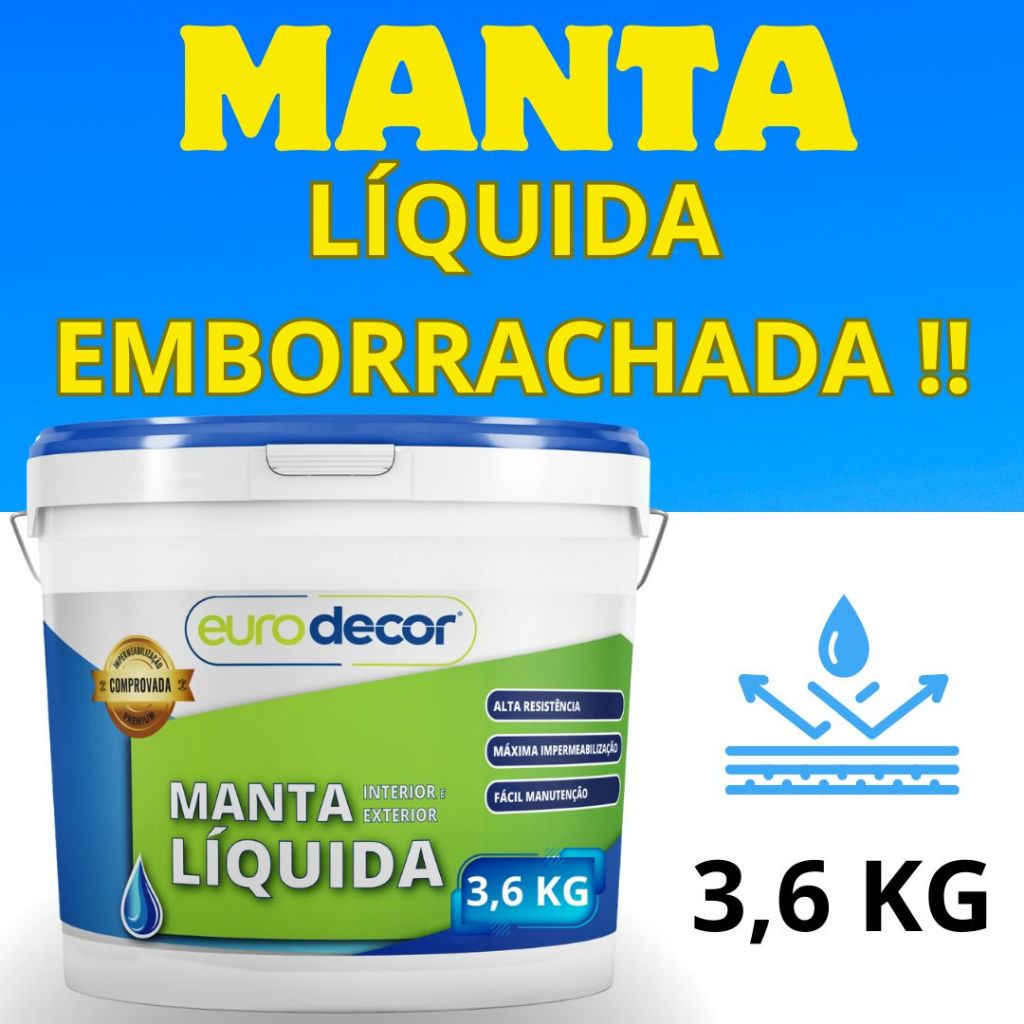 Manta Líquida 3,6Kg Contra Infiltração Trincas E Fissuras Eurodecor Várias Cores 3,6Kg e 1KG