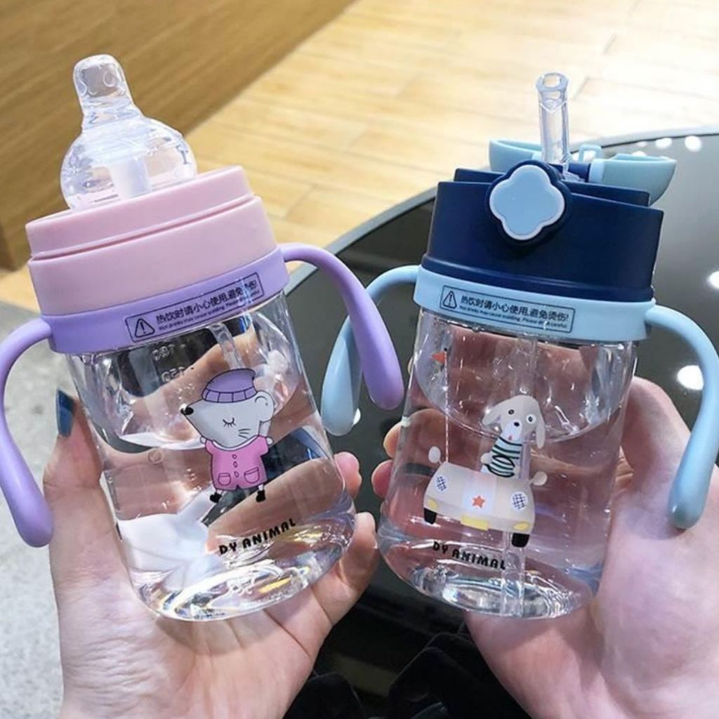 Copo Mamadeira Infantil 240ml Antivazamento Com Canudo e Bico Para Bebê Aprendizagem Garrafa De Agua