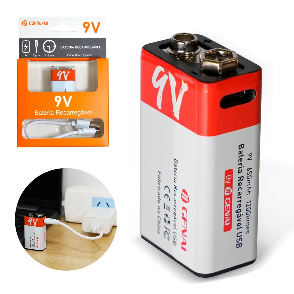 Kit 1/Kit 2/Kit 4 Baterias 9V/1.5V Recarregáveis 650mAh + Carregador IIgenai – 1200 Ciclos, Carga Rá
