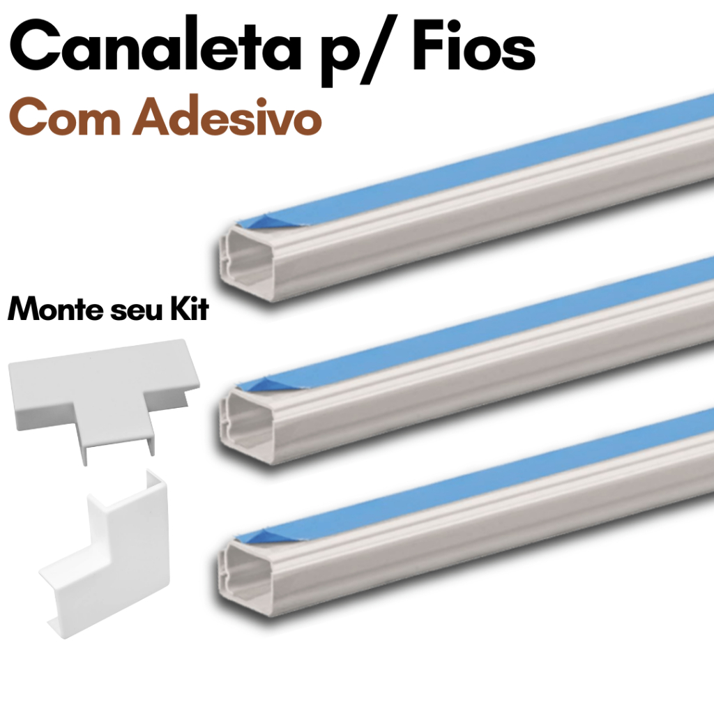 Canaleta para Fio Organizadora de Cabo de Fios 1 Metro Canaleta Adesiva Esconde Fio Conector Emenda