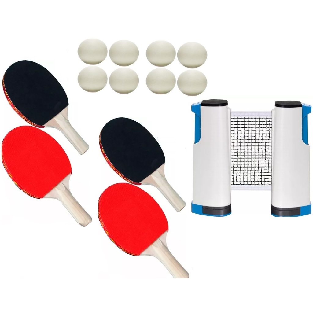 Kit pingue-pongue ping-pong tenis de mesa 13 peças rede retratil 4 raquetes 8 bolinhas encaixe facil