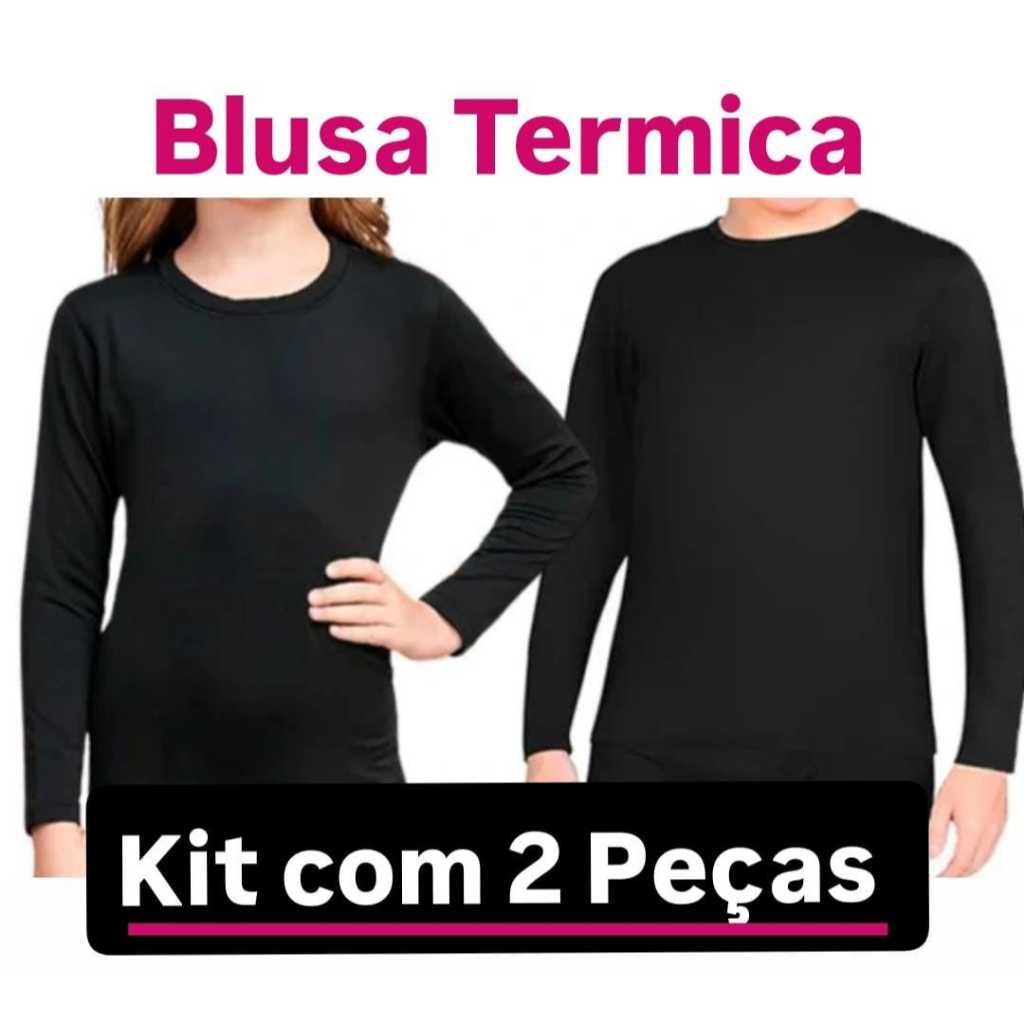 Kit Com 02 Peças Térmico Pelúciado segunda pele infantil juvenil unissex para dia a dia escolar.