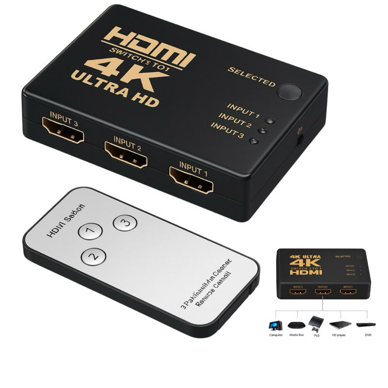 Chaveador Adaptador Switch 3 HDMI 4K UHD com Controle Remoto