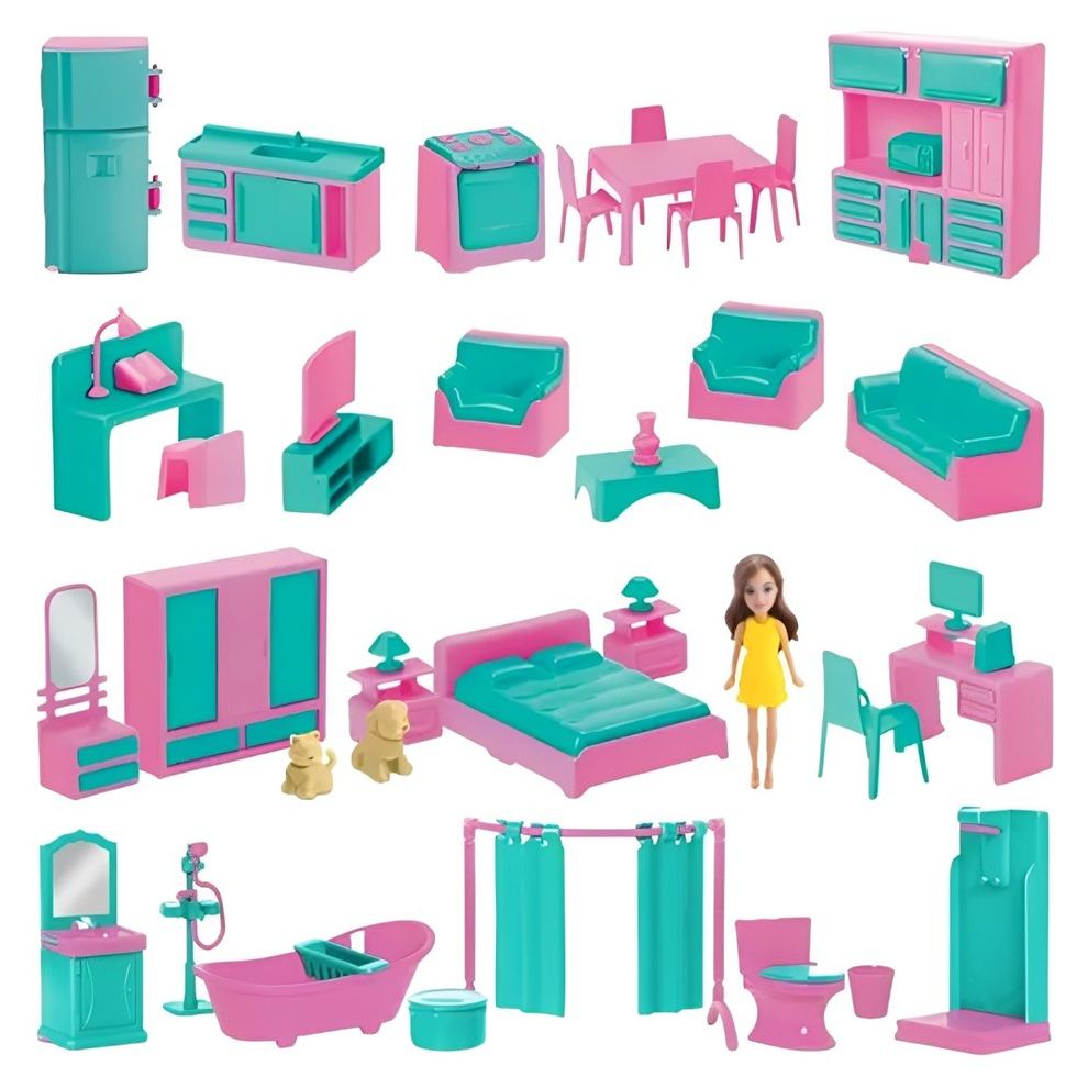 Casa Completa Da Judy Home Kit Quarto Banheiro Sala Cozinha Com Boneca – Samba Toys –