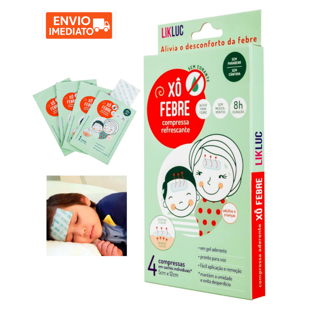 Compressa Adesivo Gel Xô Febre Medicamento Alivia Febre Likluc 4 Adesivos Bebês Crianças Infantil