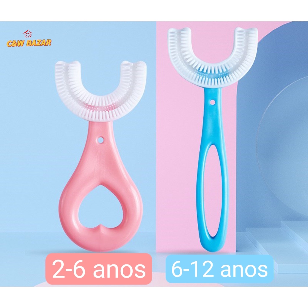 Escova De Dente Infantil Bebê Em Forma de U 360 Graus 2 a 6 Anos E 6 a 12 anos