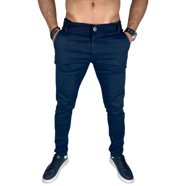 Calça Esporte Fino Sarja Masculina Slim Bolso Emb