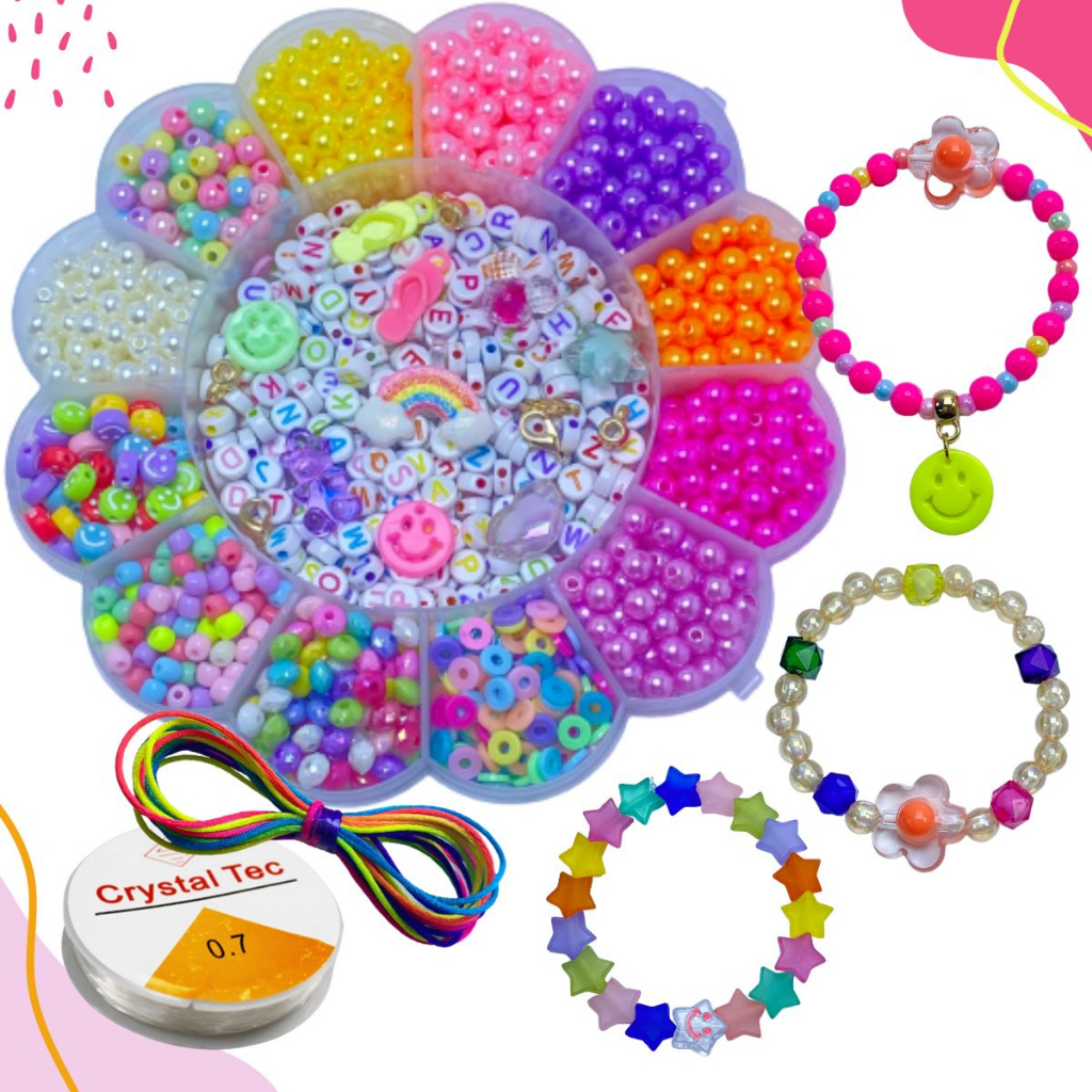 Kit Miçangas Infantil Pulseiras E Colar Maleta Florzinha, Borboleta e Minnie Bijuteria para Crianças