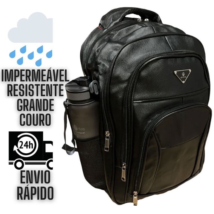 Mochila De Couro Grande Média Impermeável Trabal