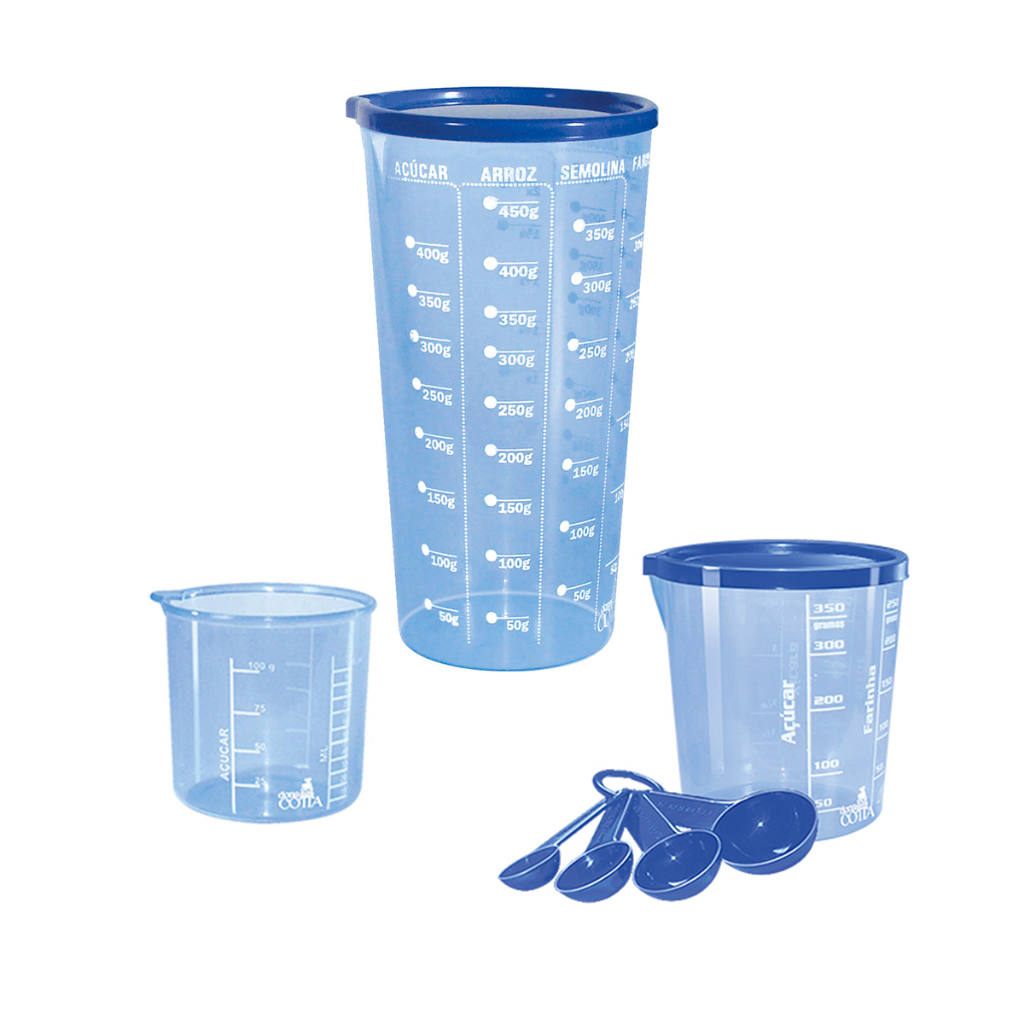 Conjunto Medida Certa Copos Medidores e Colheres 4 Peças Para Cozinha