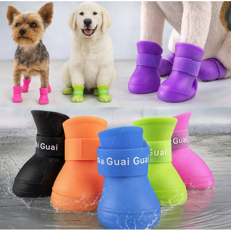 Kit 4 Bota de Borracha Protetora de Patas Patinha Botinha de Silicone Sapato À Prova Dagua Sapatinho
