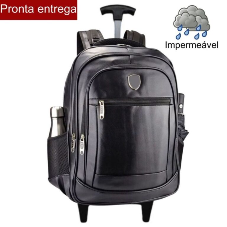 Mochila Rodinha Reforçada Couro Executiva e Com C