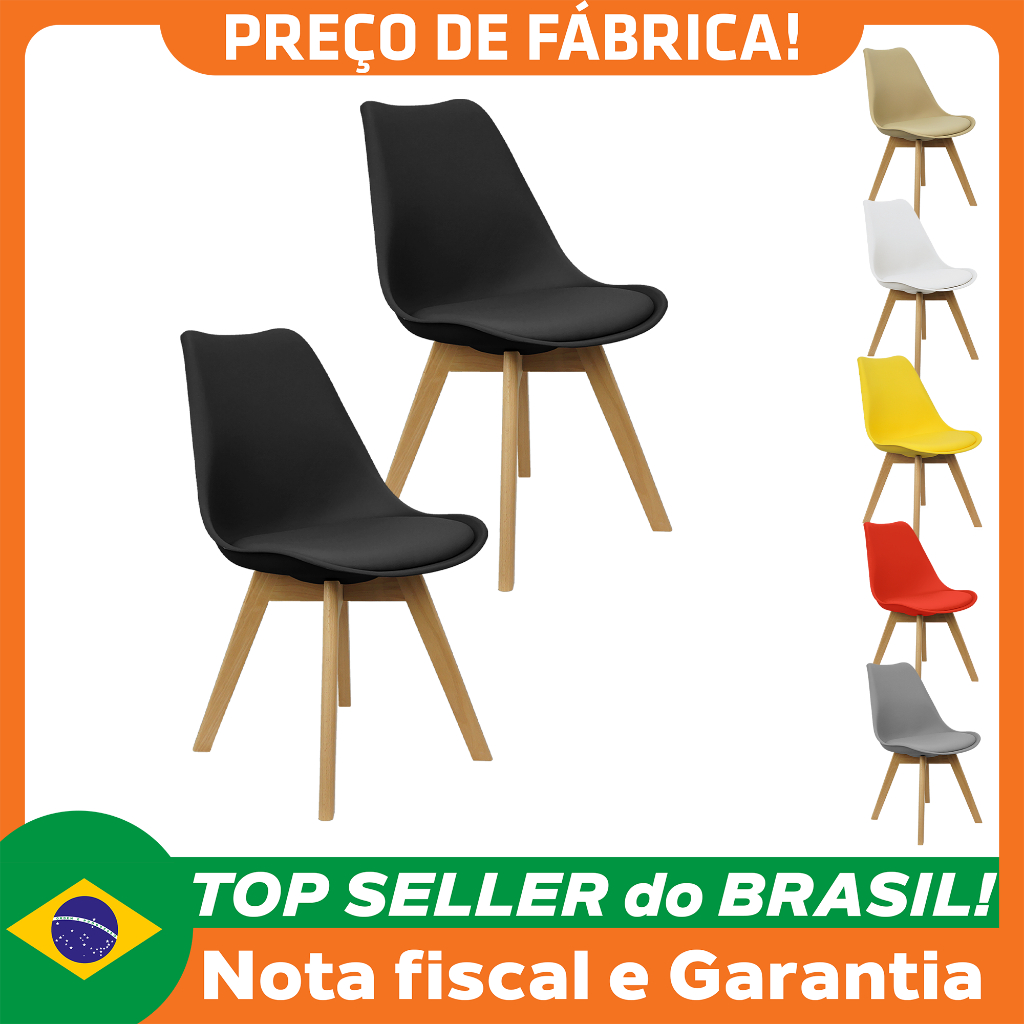 Kit 2 Cadeiras Charles Eames Leda Luisa Saarinen Design Wood Estofada Base Madeira