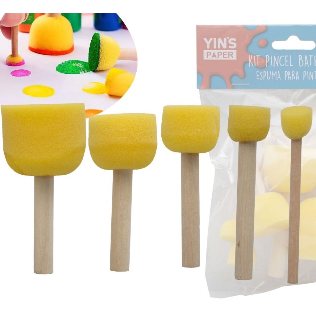 Kit Pincéis Pincel de Espuma Batedor Tinta Pintura Textura Yins Paper