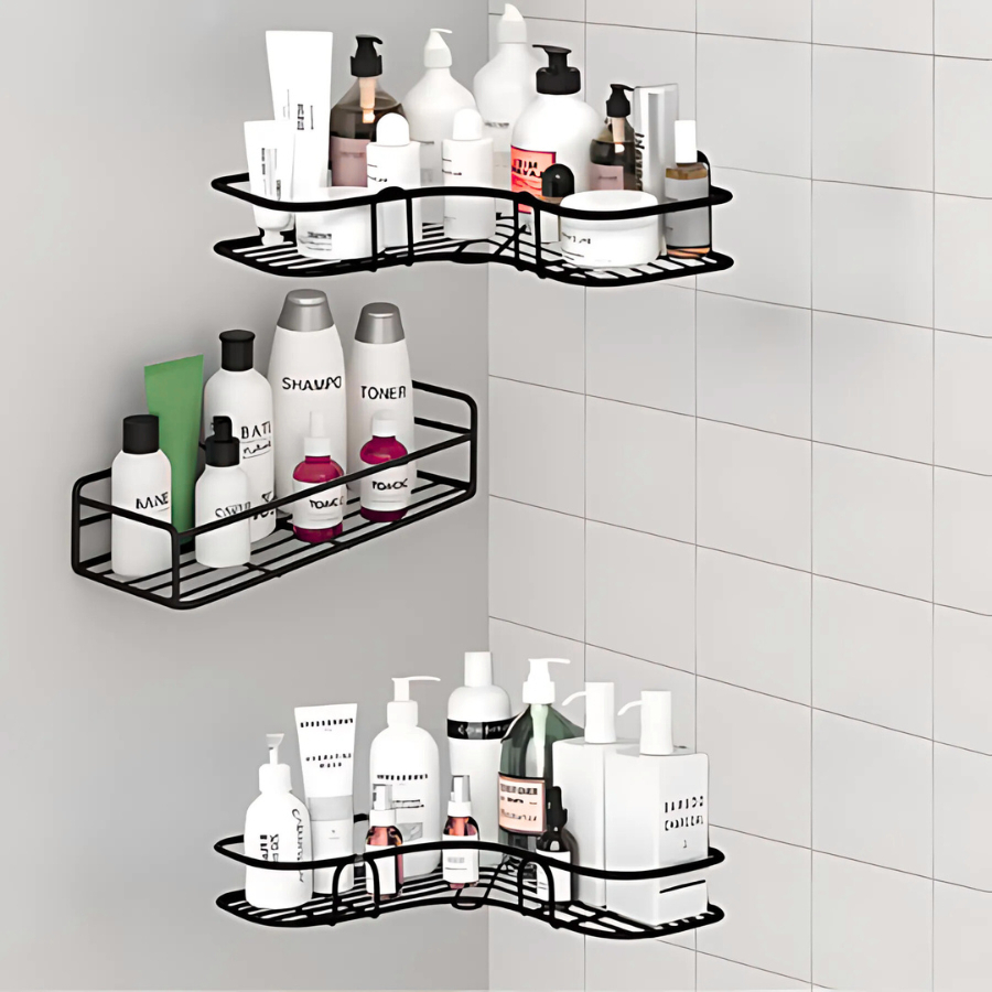 Kit 1/2/3 Prateleiras De Banheiro Suporte De Shampoo Organizador Sem Furo Reto e Canto