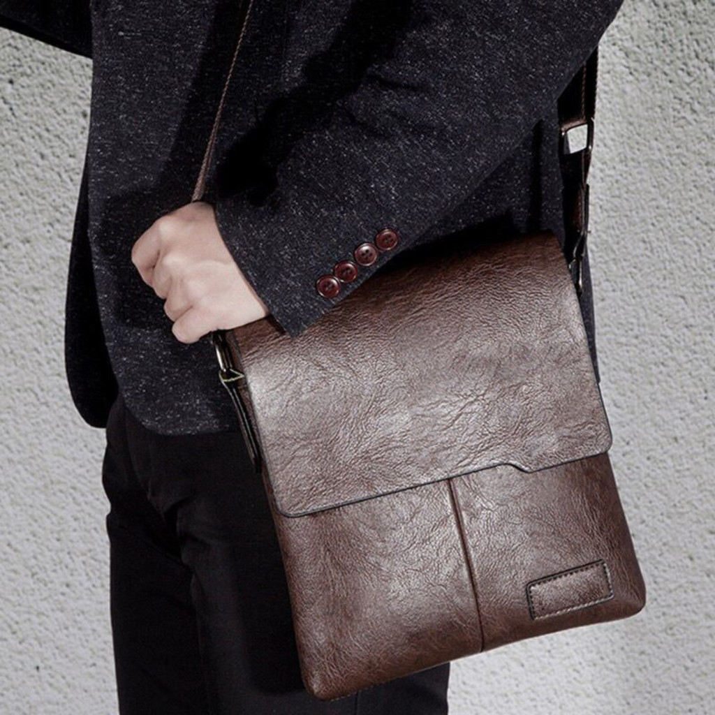 Bolsa de ombro masculina em couro compacta elegante carteiro