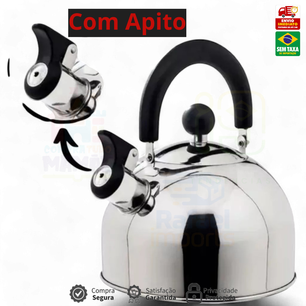 Chaleira Inox 2L com Tampa Alça Térmica e Apito para Café Cha Bebidas