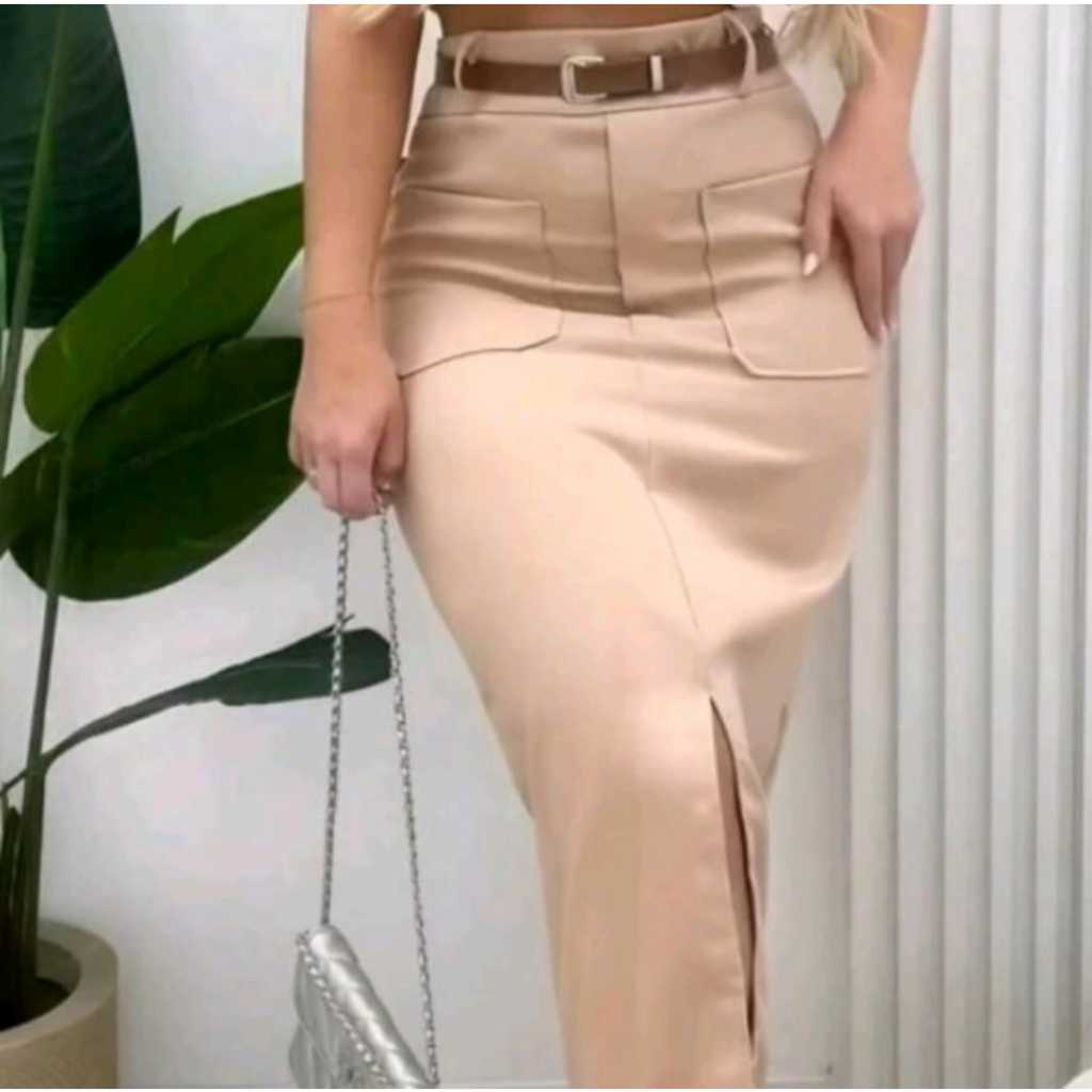 Saia Alfaiataria Bolso Frontal Moda Evangélica Elegante Versátil Para Festa para toda ocasião