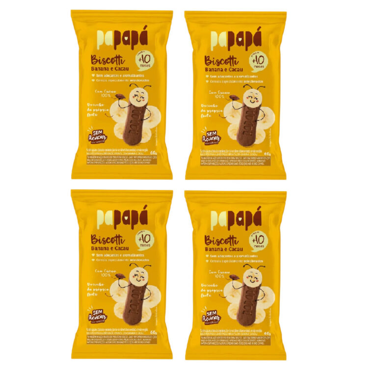 Kit 4x Biscoito Infantil Biscotti Banana E Cacau P