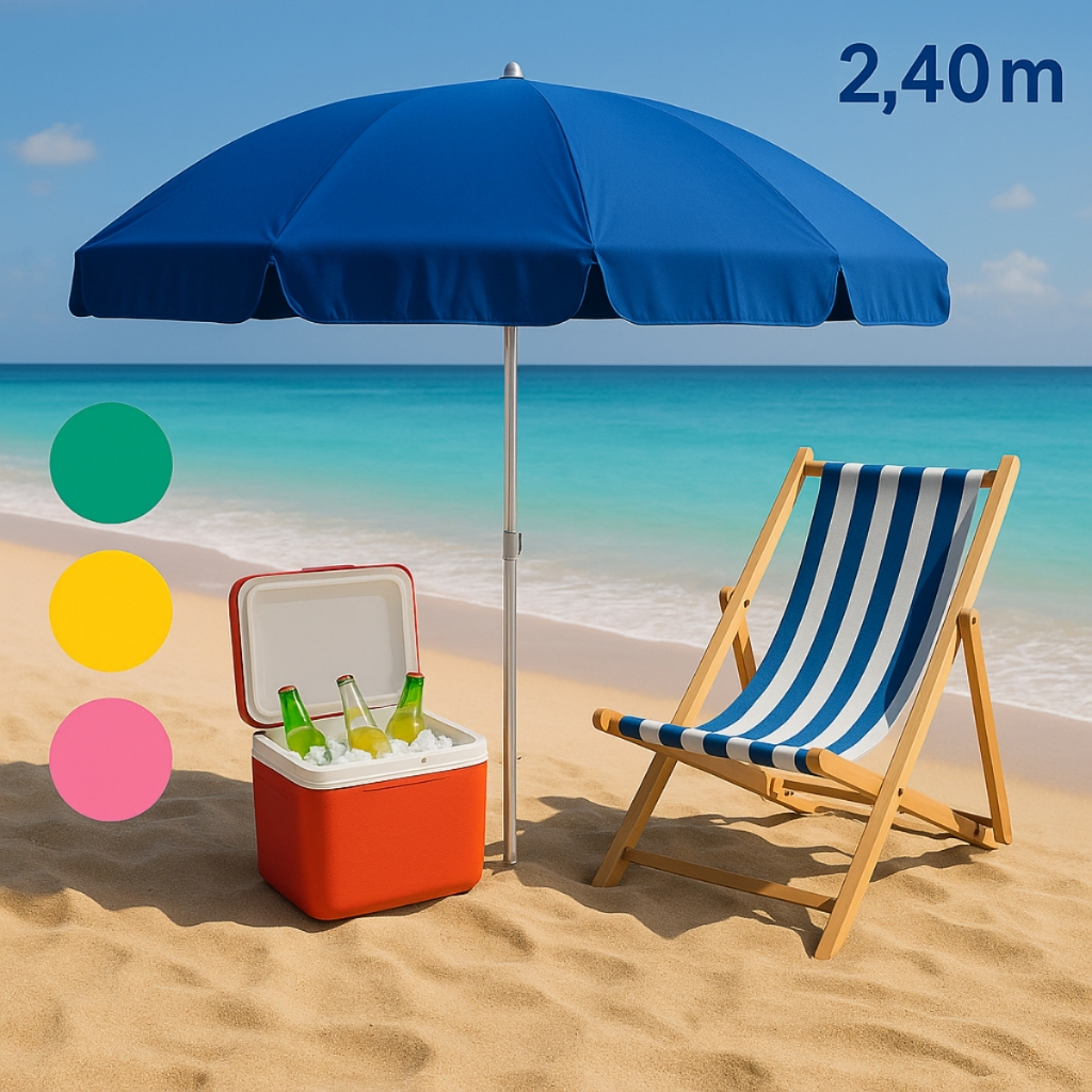 Guarda Sol Grande Gigante Uv 2,40m de Praia Piscina Verão Articulável Colorido