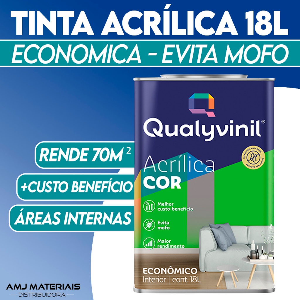Tinta Acrílica Branco Econômica Rende Muito Areas Internas 18 Litros – Qualyvinil
