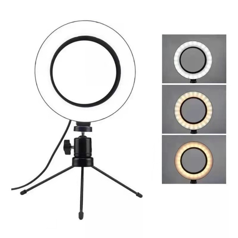 Ring Light Led Mesa Iluminador Pequena Tripé 6 Polegada 16cm Com Suporte de Celular