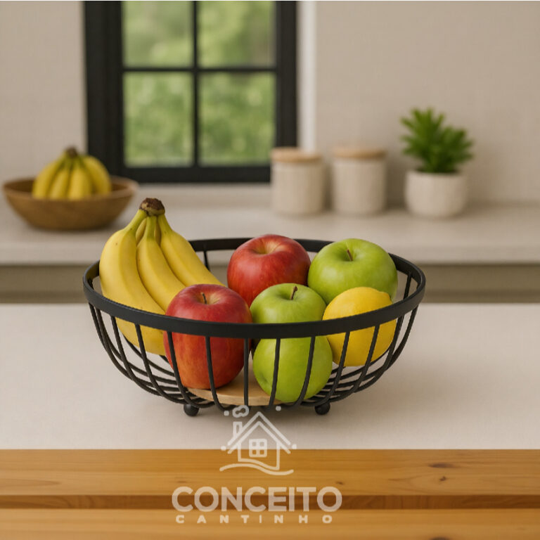 Fruteira de Mesa Rustica de Ferro e Bambu para Caf