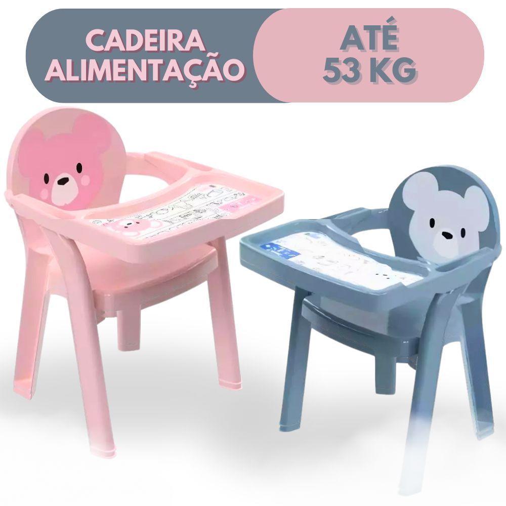 Poltrona de Alimentação Infantil Cadeira Portátil Plasutil Bebê Bandeja Para Colorir – Azul e Rosa