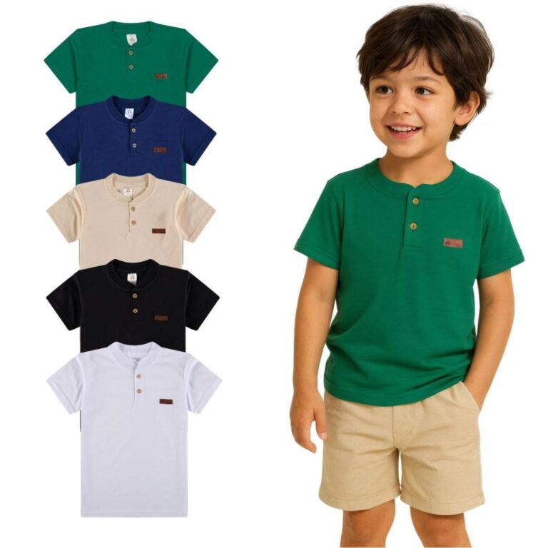 Camiseta Infantil Menino Estilo Gola Padre Henley 