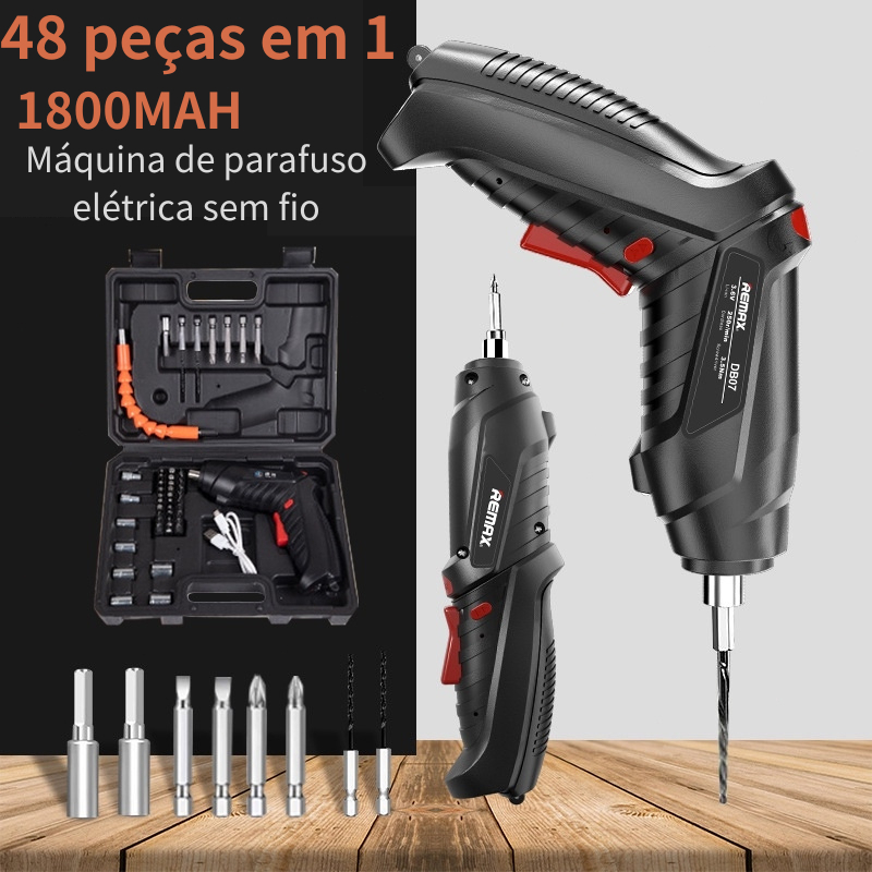 kit Parafusadeira/furadeira 48 Pçs À Bateria Carregador Usb (Dupla posição) Oferta especial C/Caixa