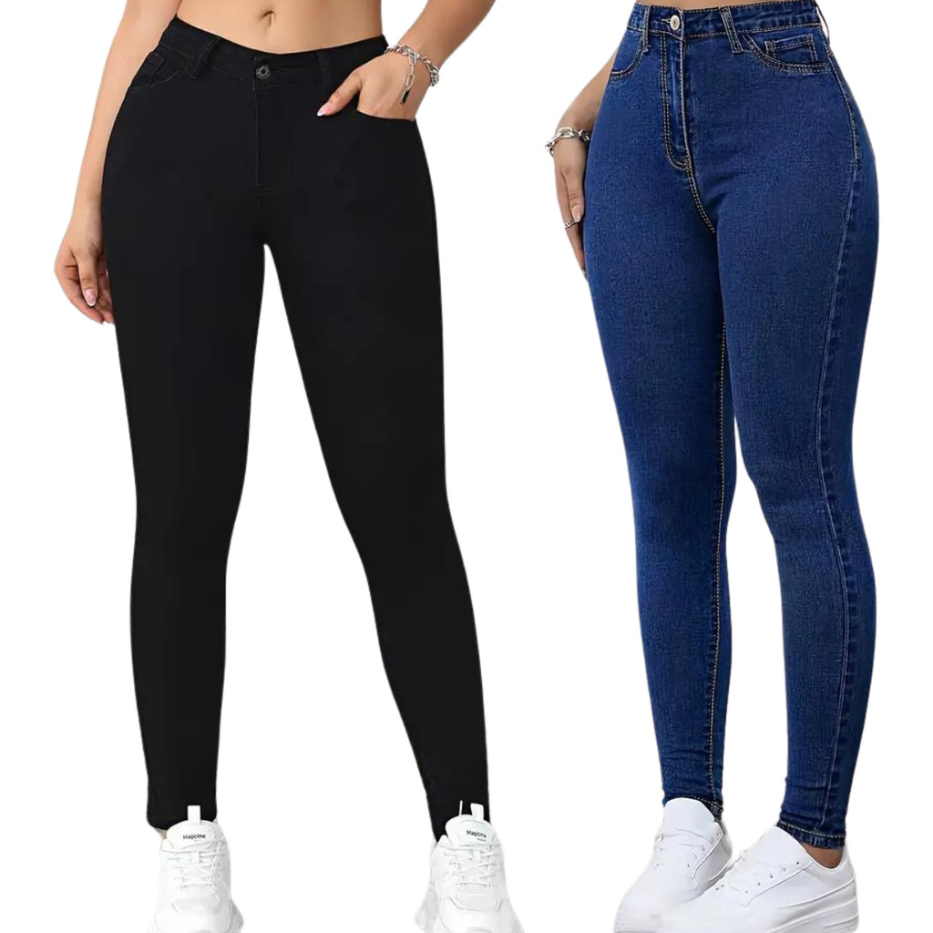 Kit 2 Calça Jeans Feminina Siknny Cintura Alta Premium