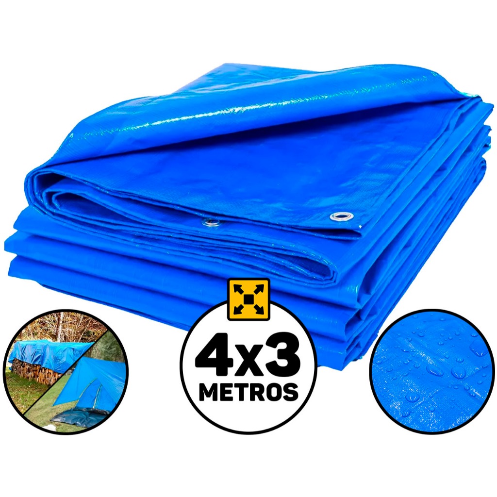 Lona Plástica 100 Micras 4×3 Metros De Proteção Impermeável Cobertura Barraca Piscina Camping Pesca