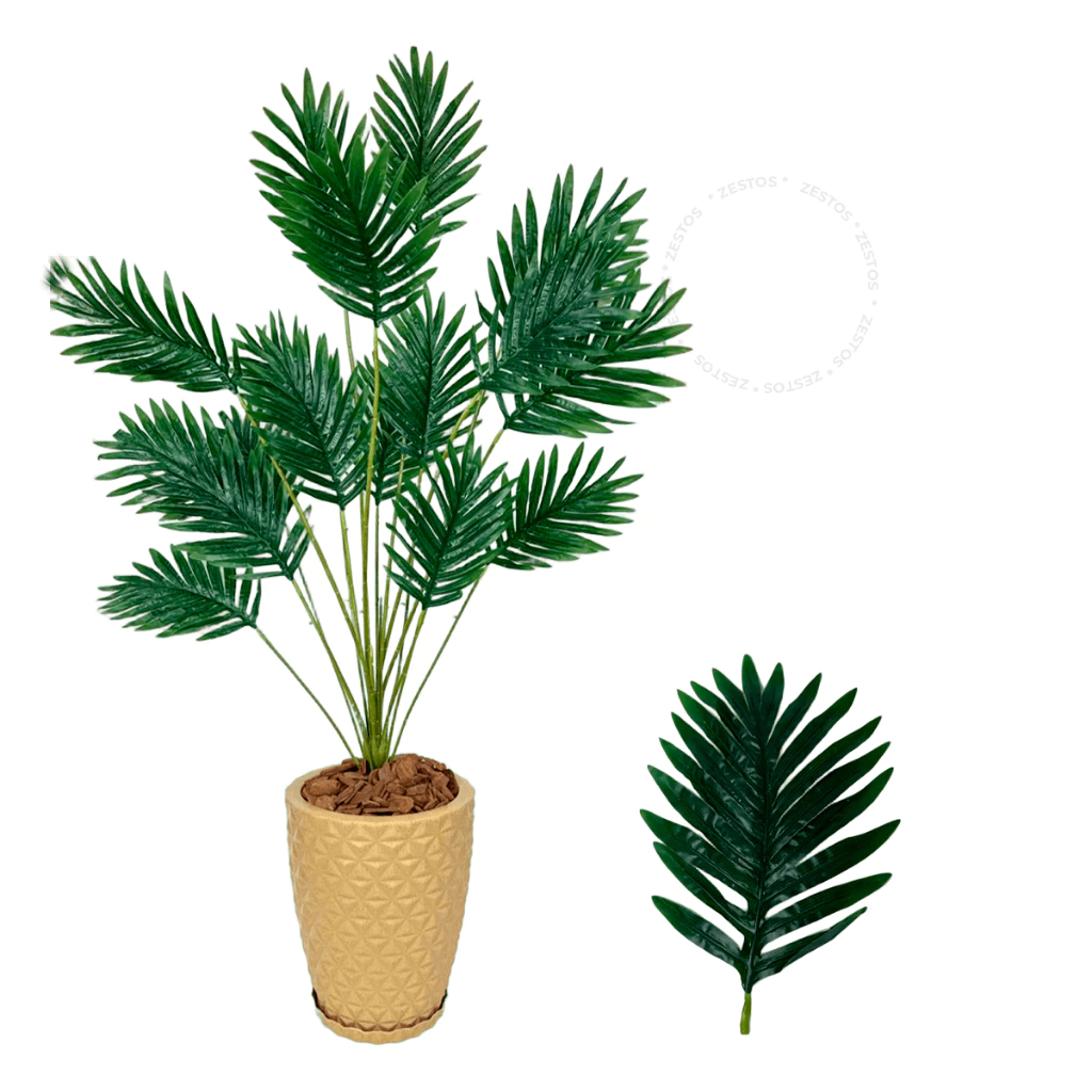 Palmeira Artifical + Vaso Polietileno Completo Cores Acompanha Casca Pinus