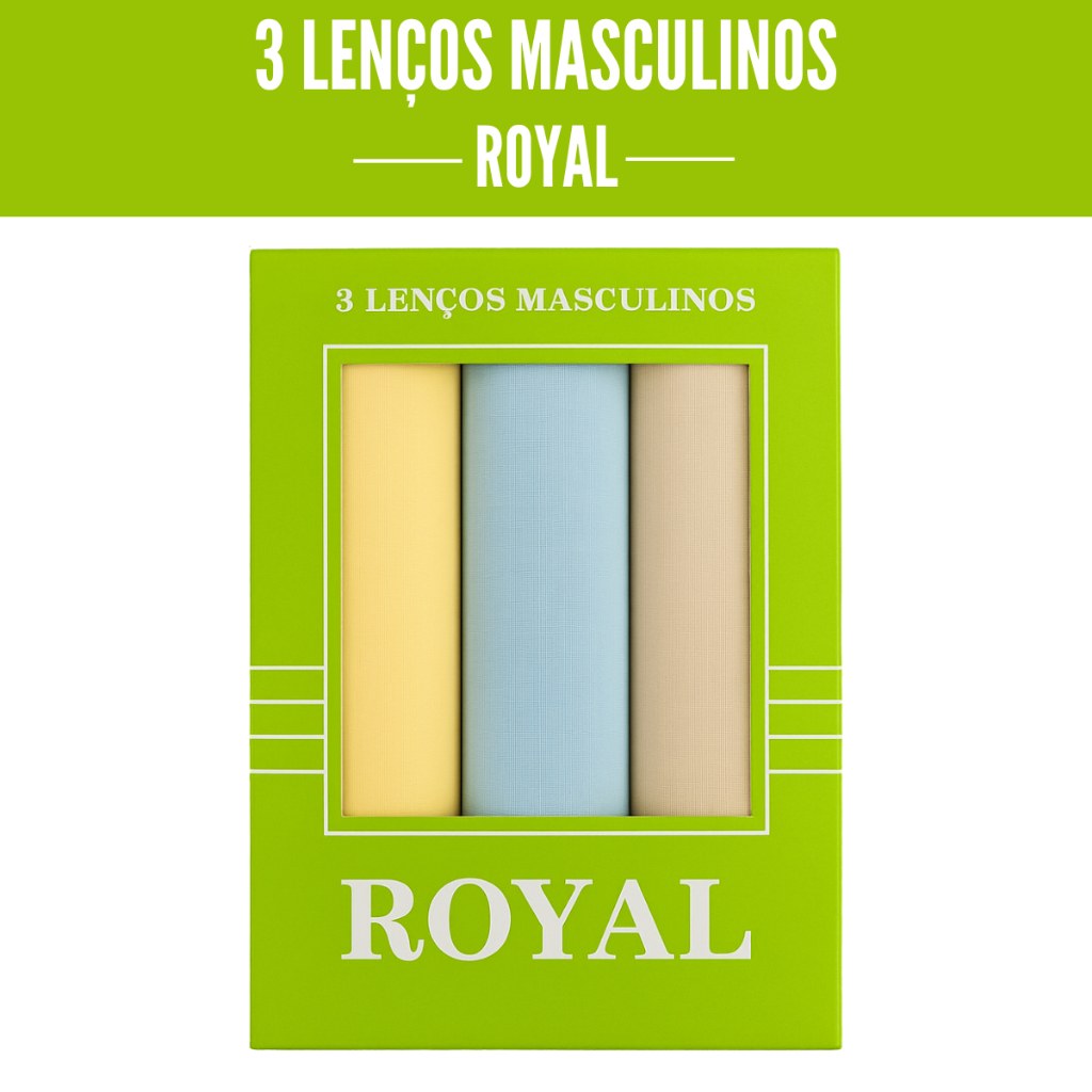 Caixa c/ 2 Lenços Masculinos de Bolso 100% Algodão ROYAL 30CMX30