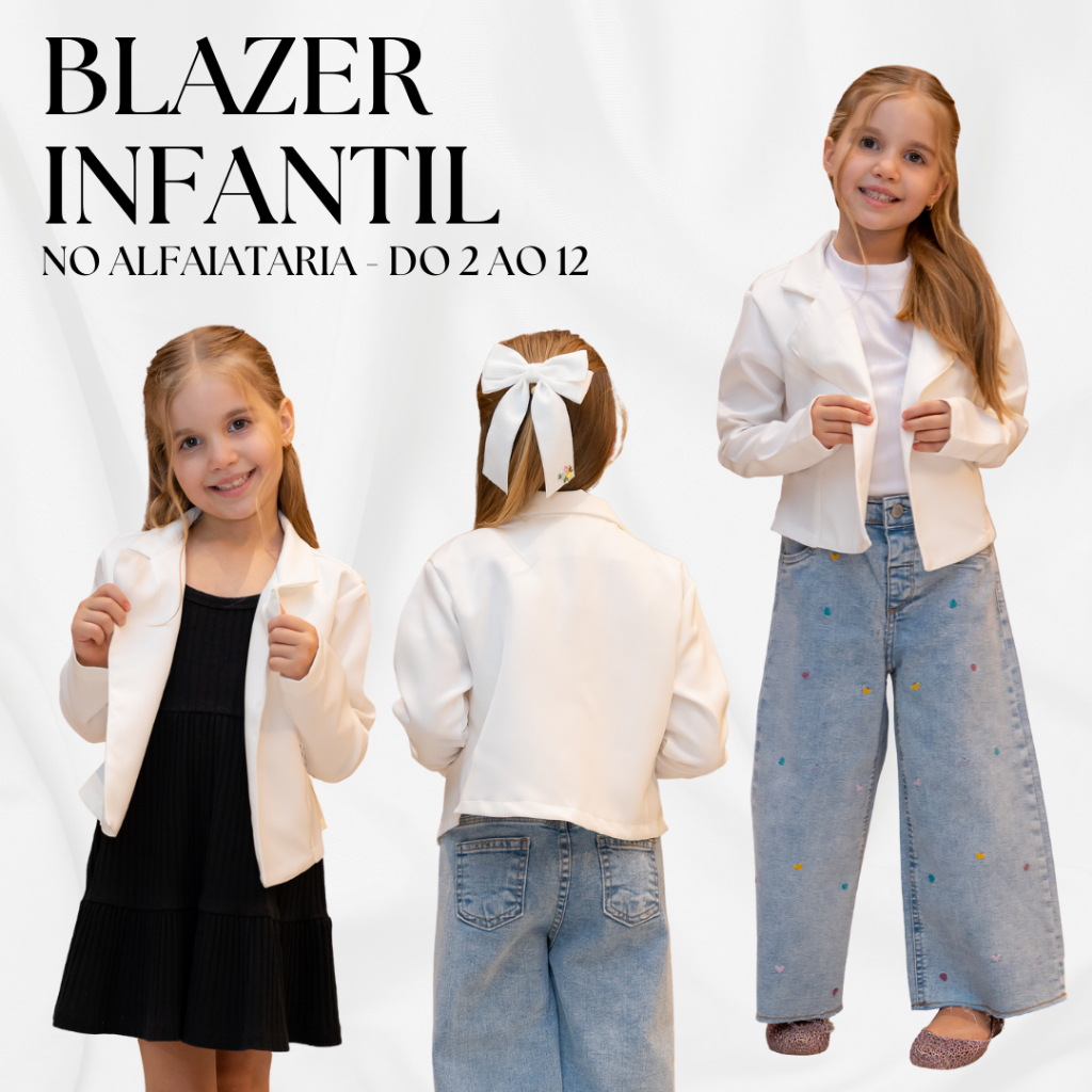 Blazer Infantil Feminino Menina Elegante Social no Alfaiataria Moda Bloqueirinha