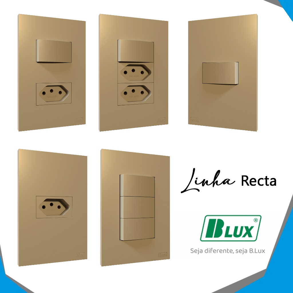 MONTE O SEU KIT Conjunto 4×2 Tomada 10a 20a Satin Areia Fosco Interruptor Simples Recta BLUX