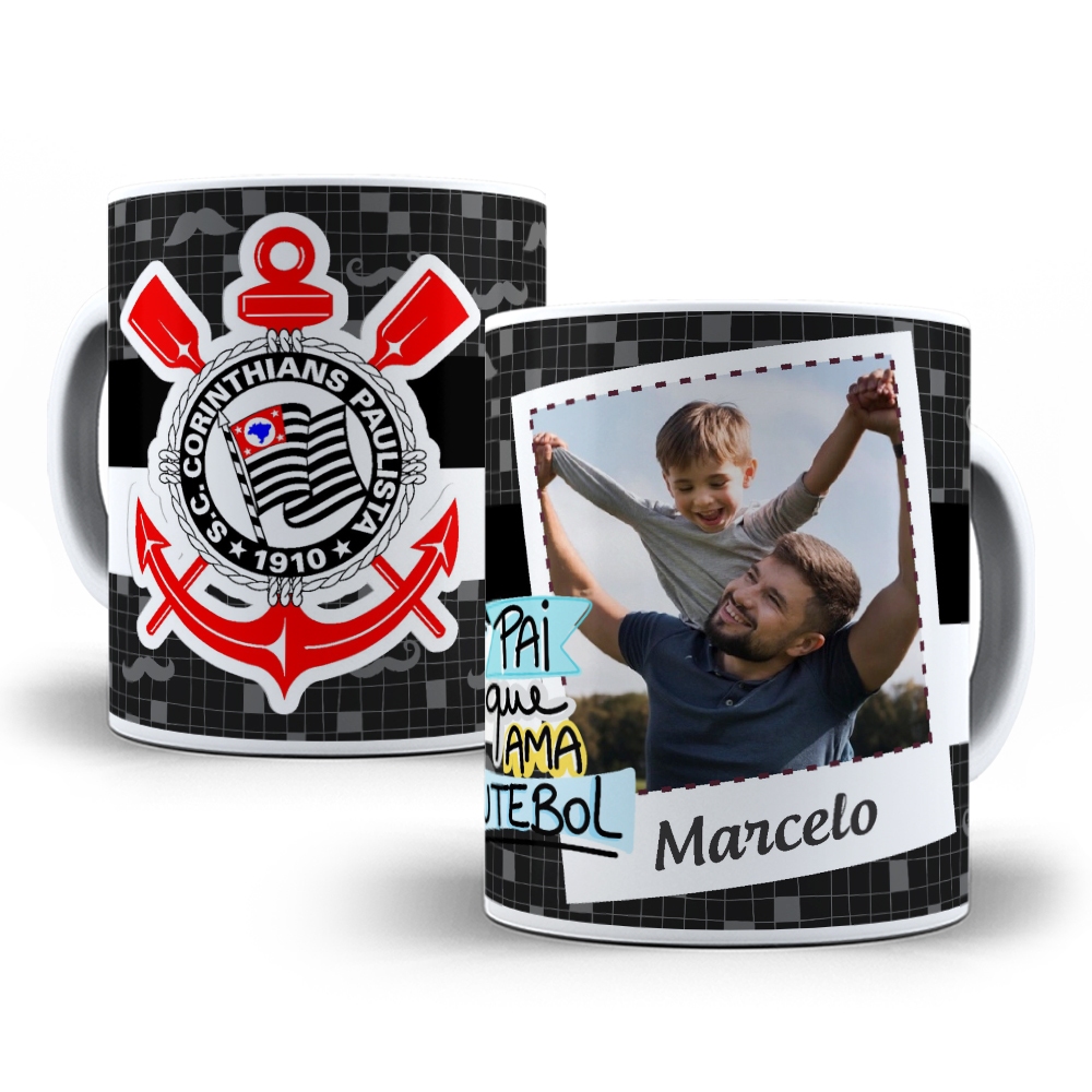 Caneca com Foto e Nome(Pai que ama Futebol) eu