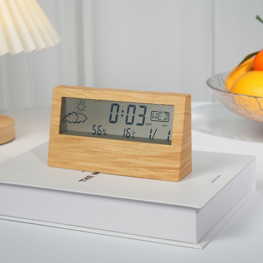 Relógio De Mesa LCD De Cabeceira 13.8×7.8×3.7CM Com Umidade E Temperatura Alarme Eletrônico Digital