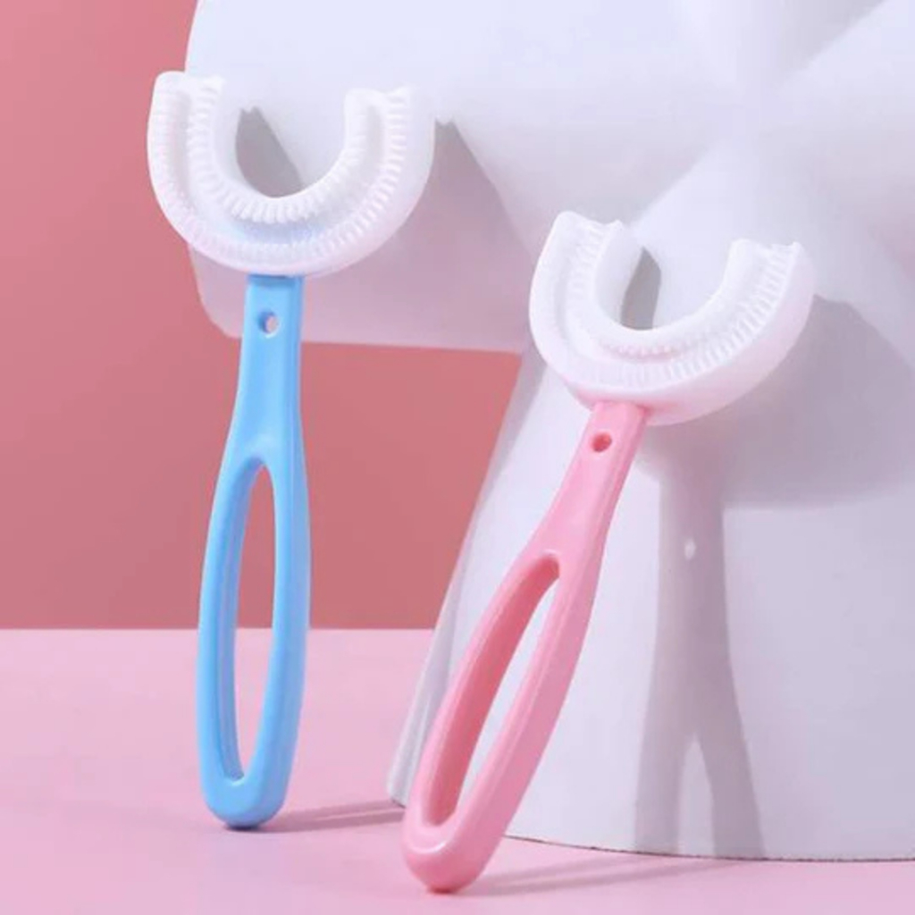 Escova de Dente Infantil em Formato U Aprendizado e Higiene 360° Cerdas Macias Crianças e Bebês