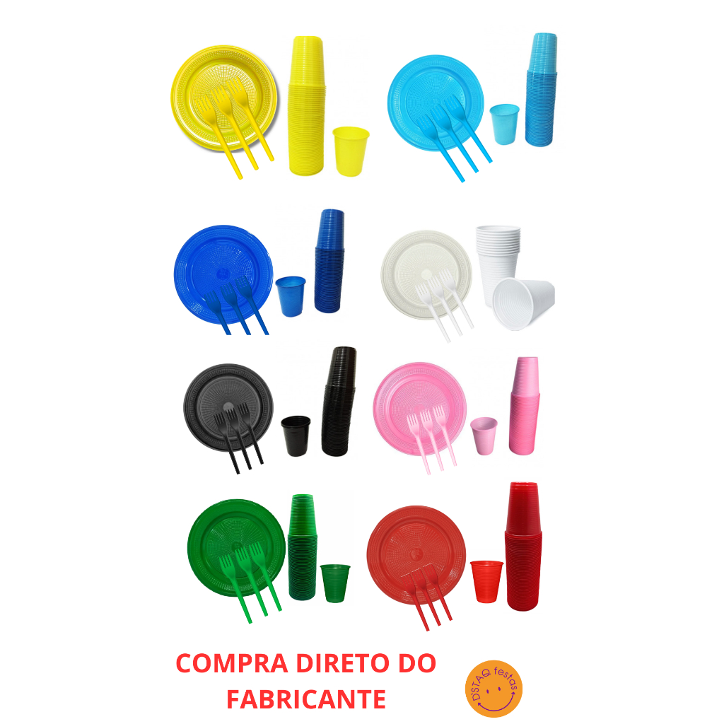 KIT FESTA ANIVERSÁRIO DESCARTAVEL 150 PEÇAS 50 PESSOAS – CORES VIBRANTES