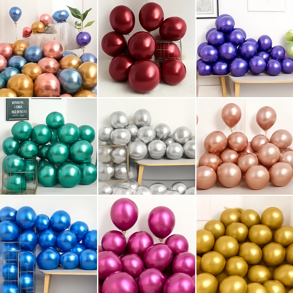 50 Balões Metalizados N. 10 para Decoração de Festa Aniversário, Casamento, Chá Revelação e Eventos