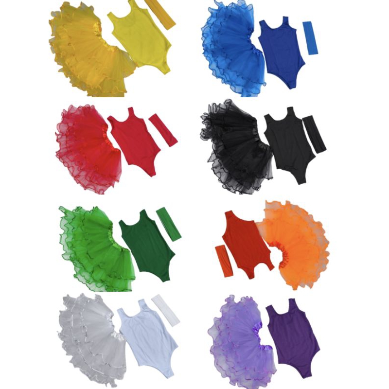 Fantasia infantil bailarina kit 3pçs Body bore colan faixa para cabelo saia tule meninas bebê crianç