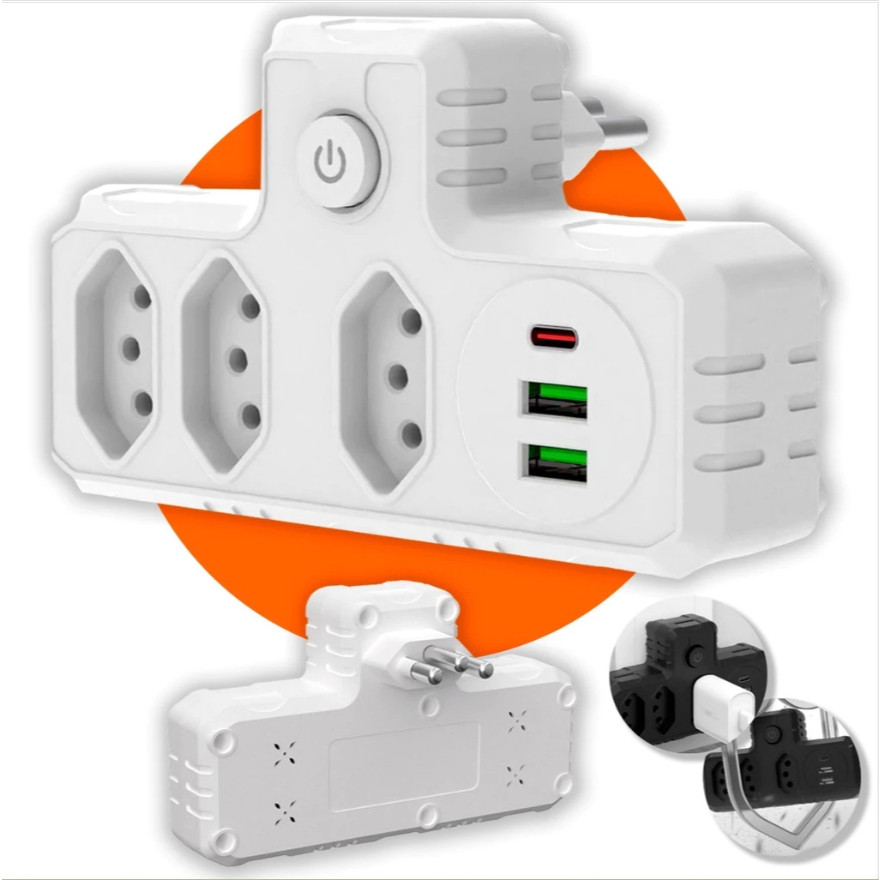 Conector De Extensão Portátil 3 Universal Plug Carregador Rápido 2 Usb 1 Tipe-C Transformador Conver