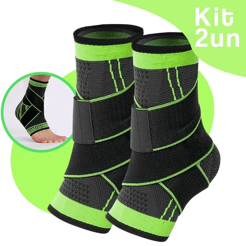KIT 2 Tornozeleira Antiderrapante Ortopédica Compressão Elástica Ajustável Estabilizadora de Proteçã