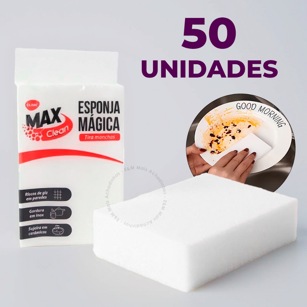Kit 10 20 50 Esponja Mágica Branca Melamina Bucha Tira Mancha Limpeza Desengordura Max Clean