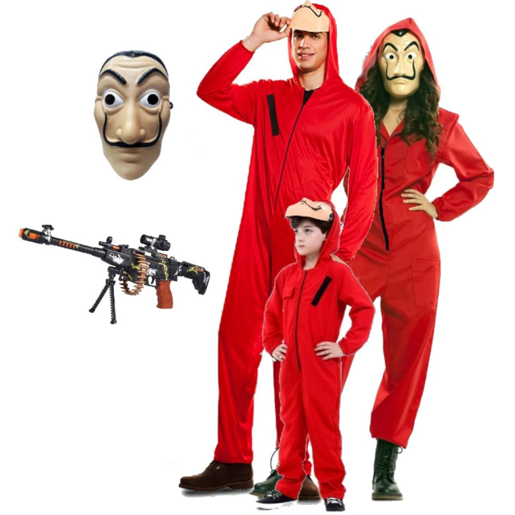 Fantasia La Casa de Papel Máscara Plástico Metralhadora Infantil Adulto Cosplay