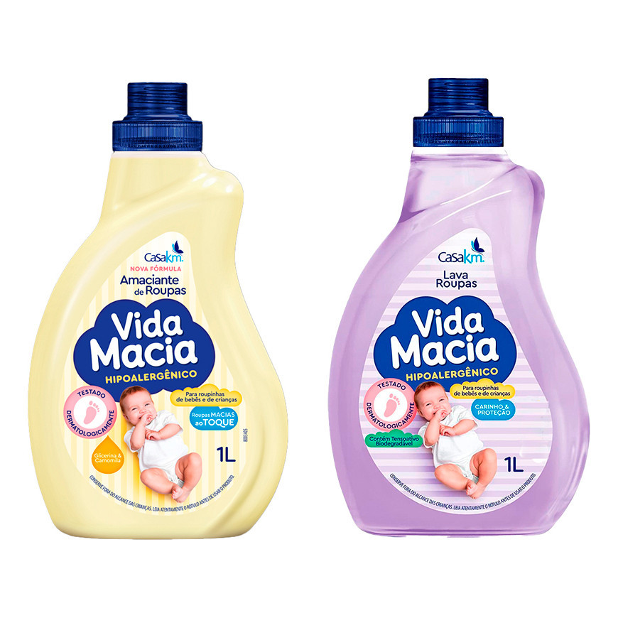 Kit Vida Macia 1L: Lava Roupas + Amaciante Bebê – Rende Muito