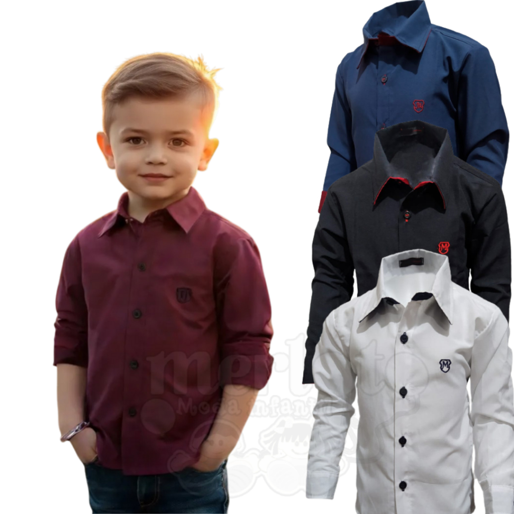 Camisa Social manga Longa Infantil e Juvenil